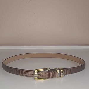 BRIGHTON 4B608 Belt Genuine Leather Lizard Embossed Brown Gold Silver Size M 30"